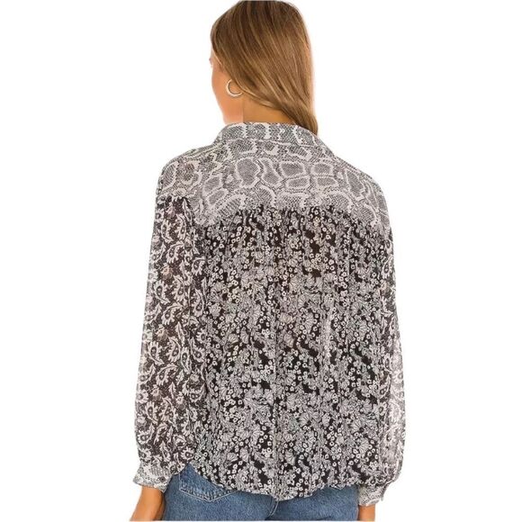 Free People Dani Button Down Top in Black Combo size medium - Picture 2 of 9
